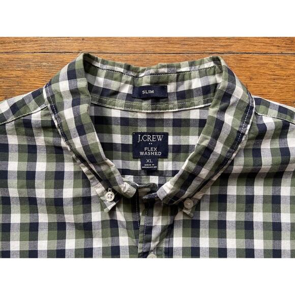 JCREW Slim Flex Washed Green Plaid Shirt Mens sz XL - Picture 3 of 6